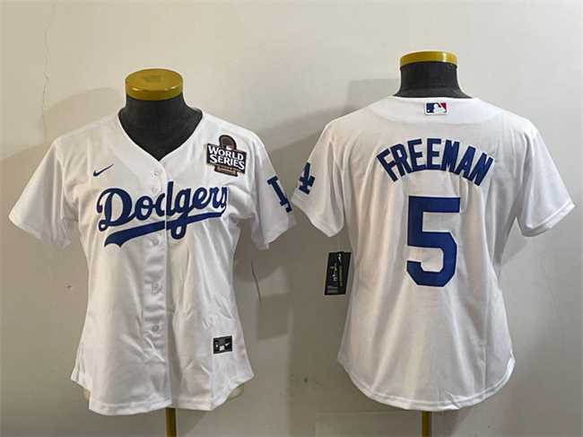 Women%27s Los Angeles Dodgers #5 Freddie Freeman White 2024 World Series Cool Base Stitched Jersey(Run Small)->mlb womens jerseys->MLB Jersey